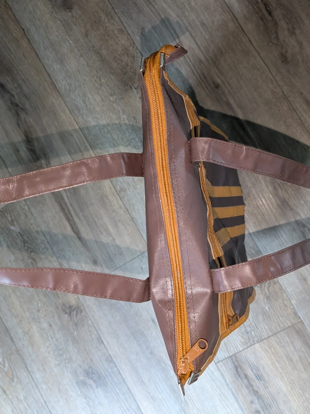 Vintage Brown & Tan Tote Bag with Wheels